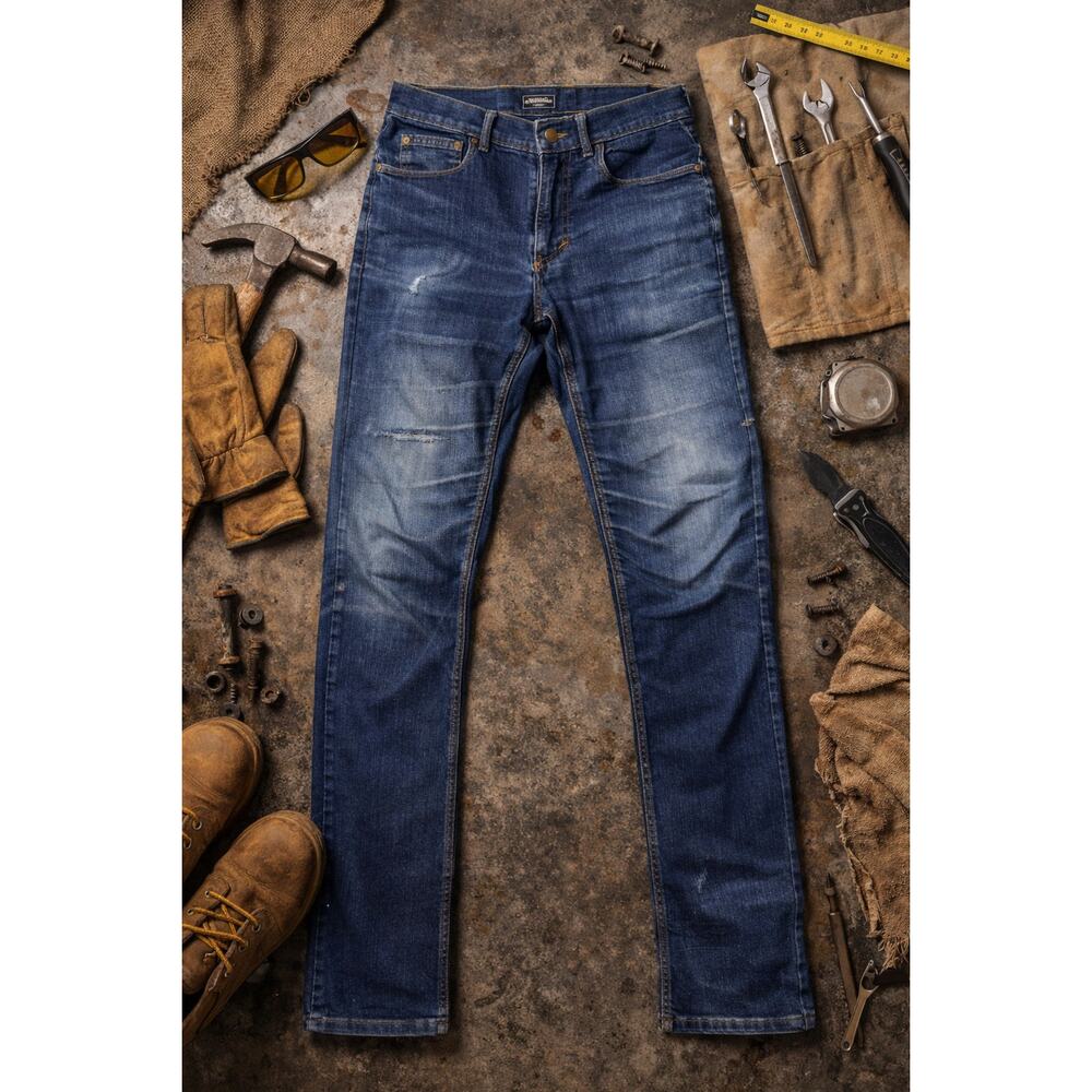 Origin USA D68 Denim Distressed Workwear  Jeans 30x34 Made in USA Stretch Blue